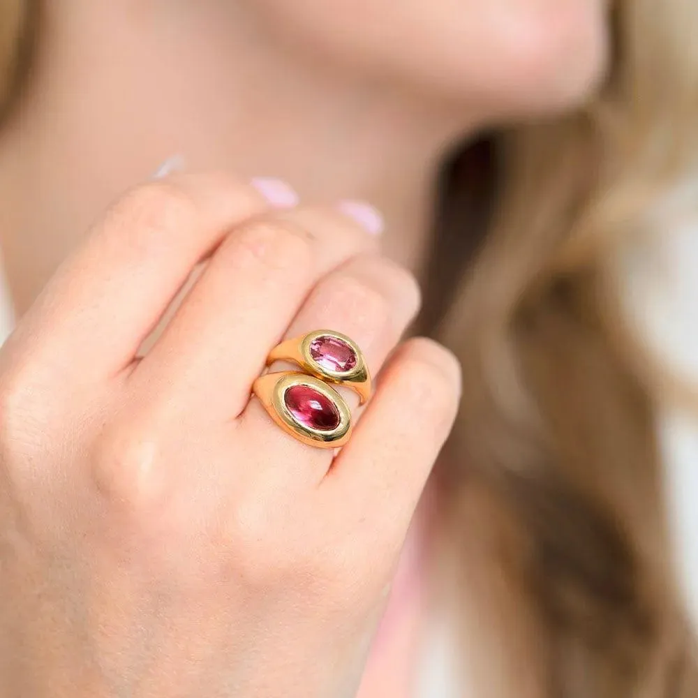 Signet 18ct Gold Cabochon Tourmaline Ring