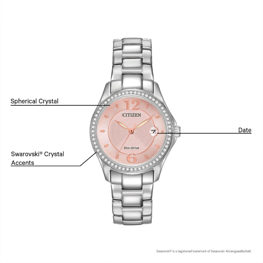 Silhouette Crystal Eco-Drive Watch with Blush Pink Dial by Citizen