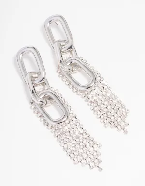 Silver Chain Diamante Cup Chain Drop Earrings