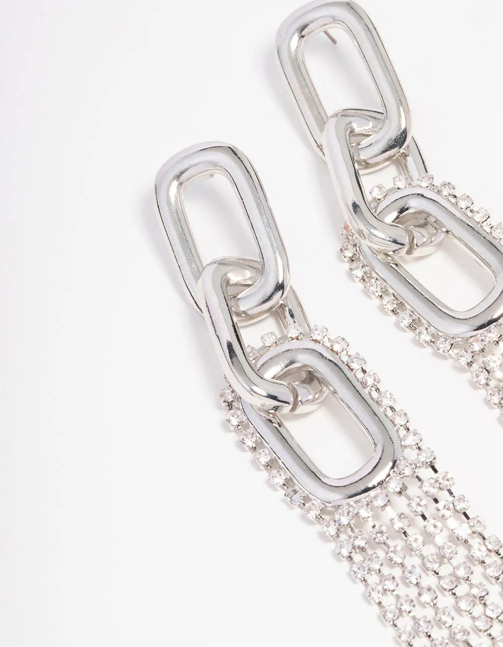 Silver Chain Diamante Cup Chain Drop Earrings