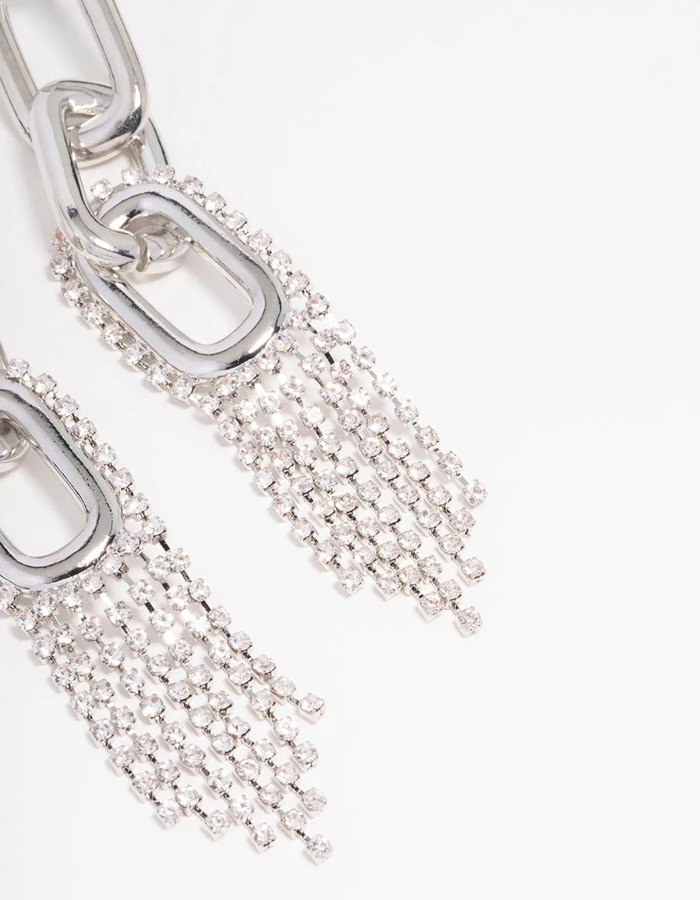 Silver Chain Diamante Cup Chain Drop Earrings