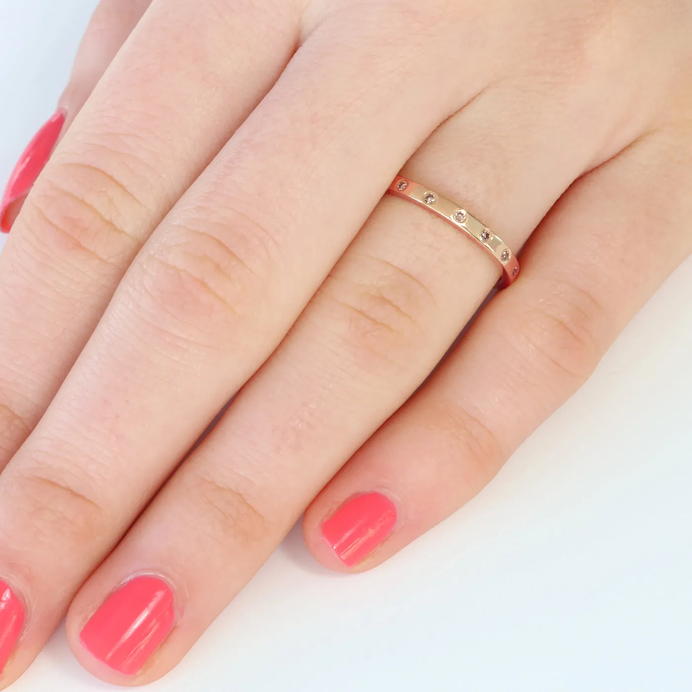 Slim Champagne Diamond 18ct Rose Gold Wedding Ring