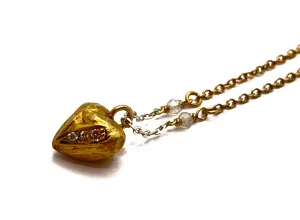 Sonja Fries | Sterling Silver Plated 3 Diamond Heart Necklace w/ Gold Fill Chain