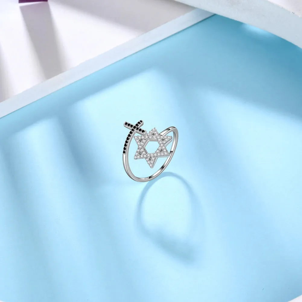 Star of David Ring for Women Mens 925 Sterling Silver Magen David Star Cross Ring Jewish Jewelry