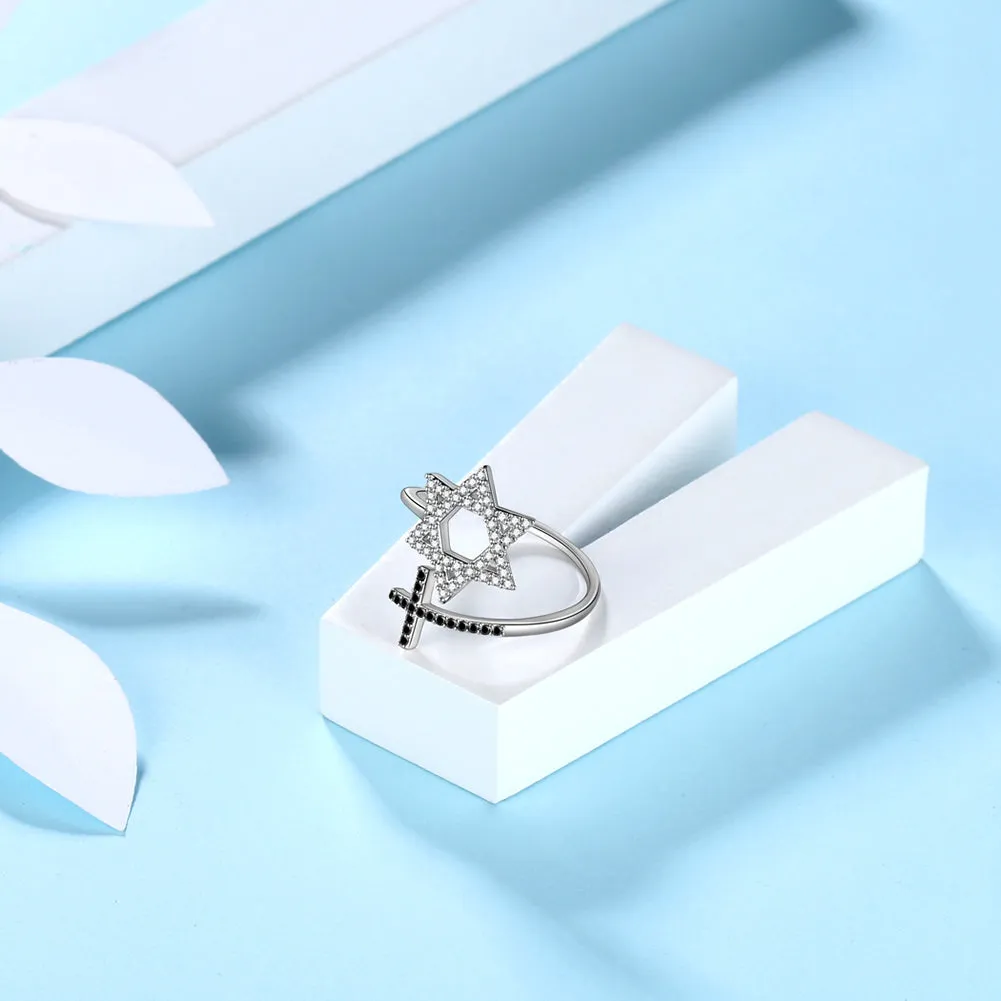 Star of David Ring for Women Mens 925 Sterling Silver Magen David Star Cross Ring Jewish Jewelry