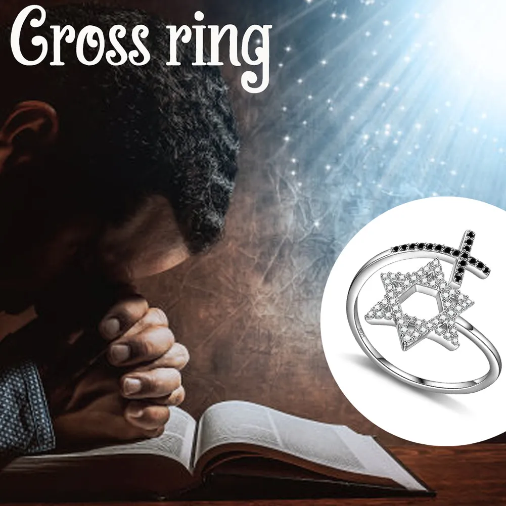 Star of David Ring for Women Mens 925 Sterling Silver Magen David Star Cross Ring Jewish Jewelry