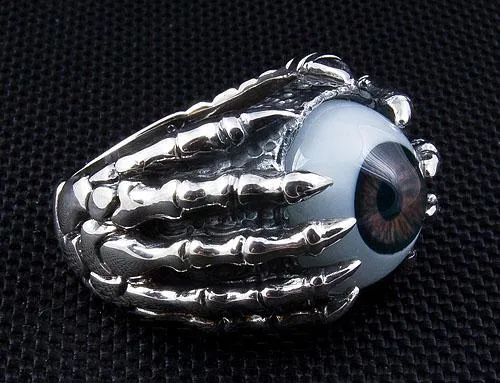 Sterling Silver Eye Eyeball Claw Gothic Ring
