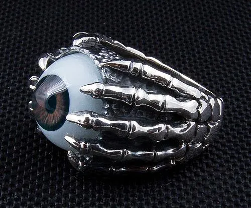 Sterling Silver Eye Eyeball Claw Gothic Ring