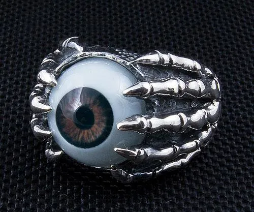 Sterling Silver Eye Eyeball Claw Gothic Ring