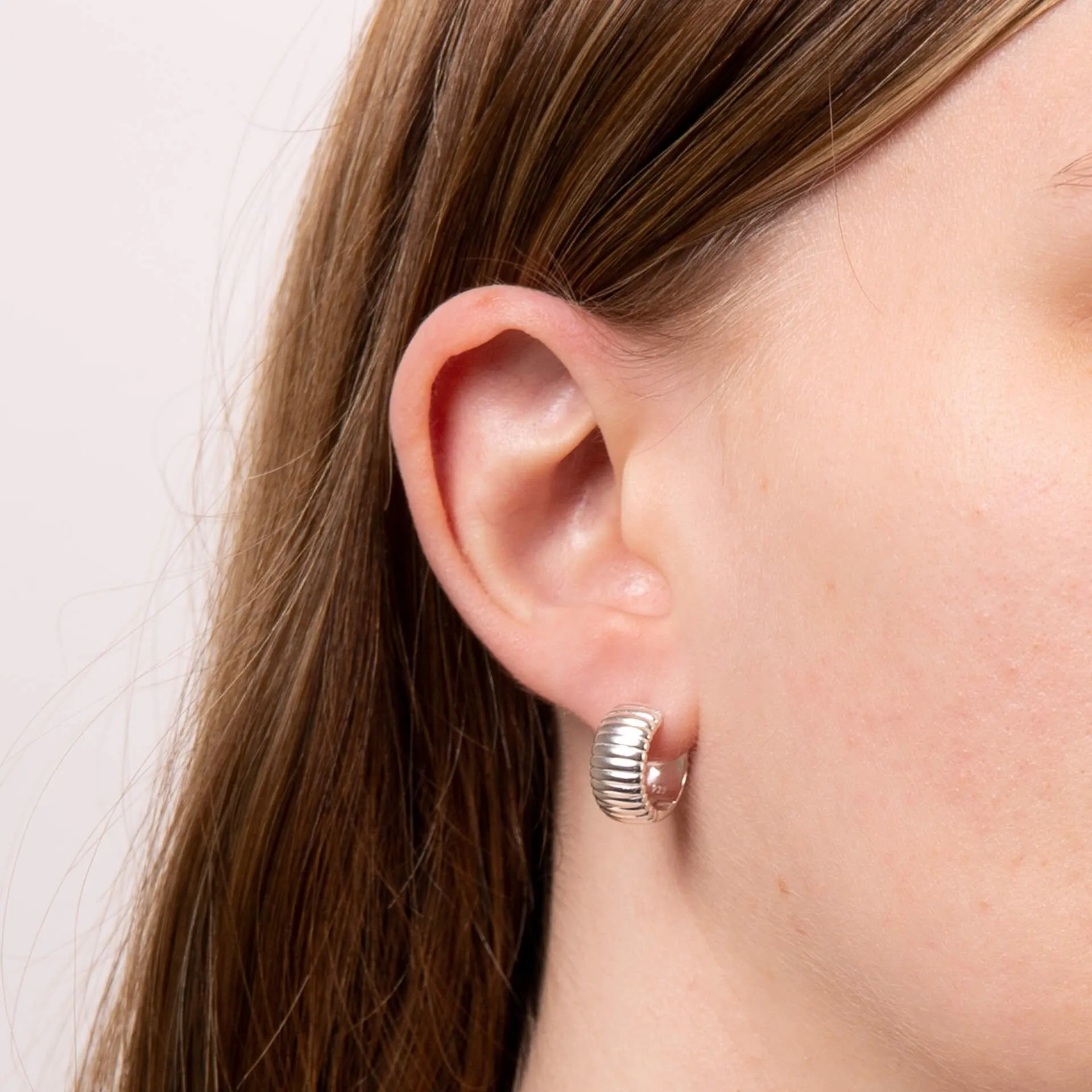 Sterling Silver Textured Ridge Hoop Earrings