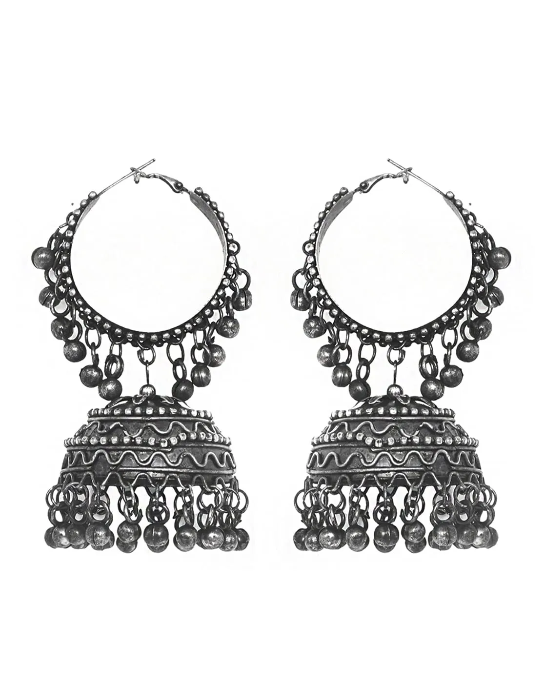 Teejh Rabya Silver Oxidised Jhumkis For Women