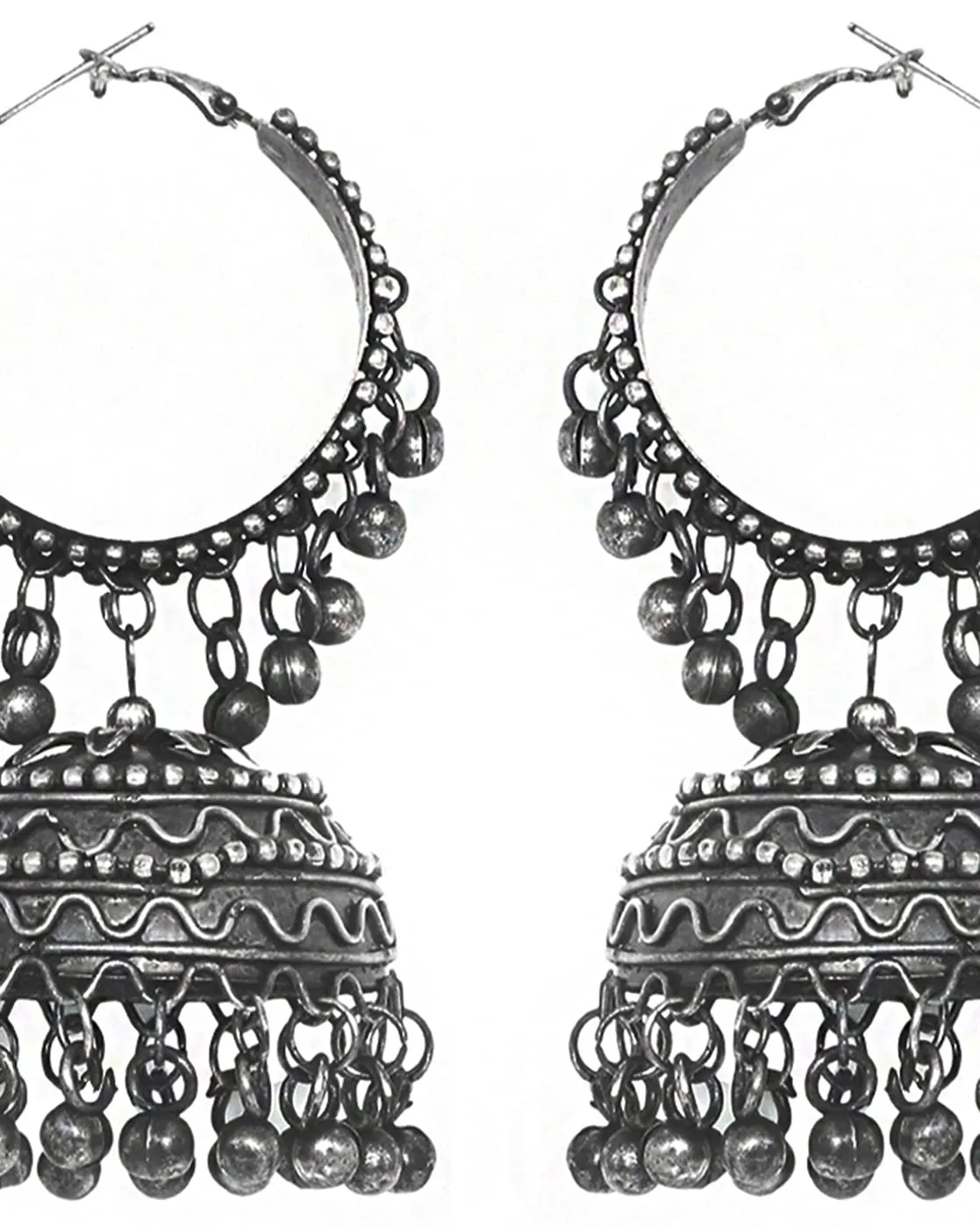 Teejh Rabya Silver Oxidised Jhumkis For Women