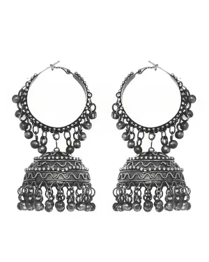 Teejh Rabya Silver Oxidised Jhumkis For Women