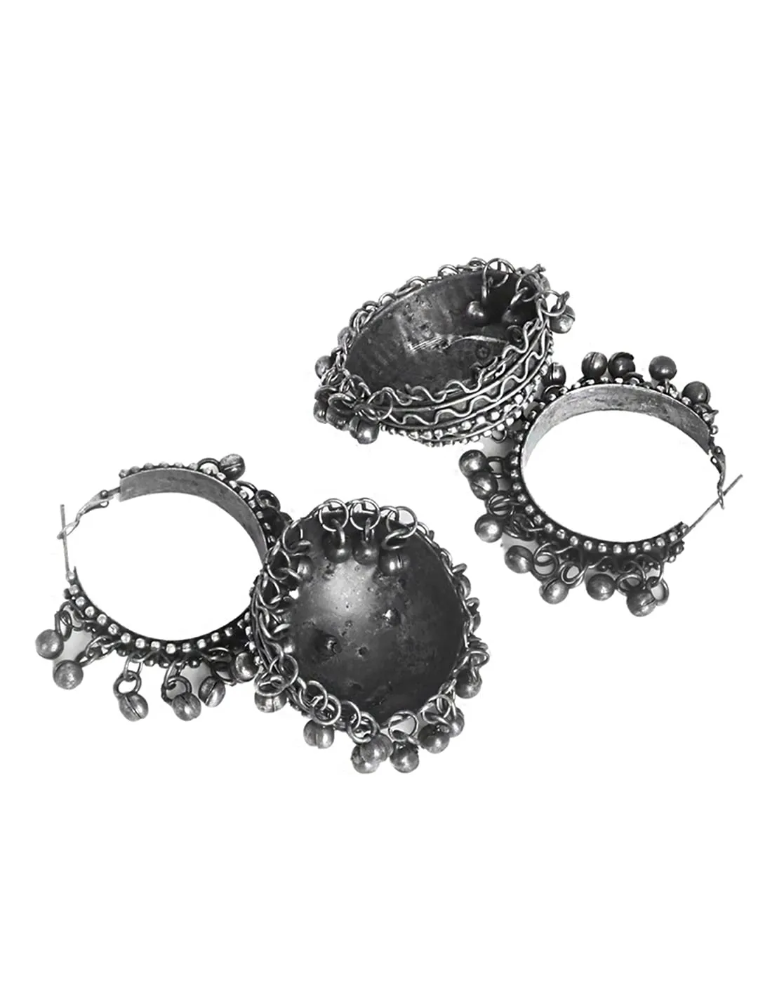 Teejh Rabya Silver Oxidised Jhumkis For Women