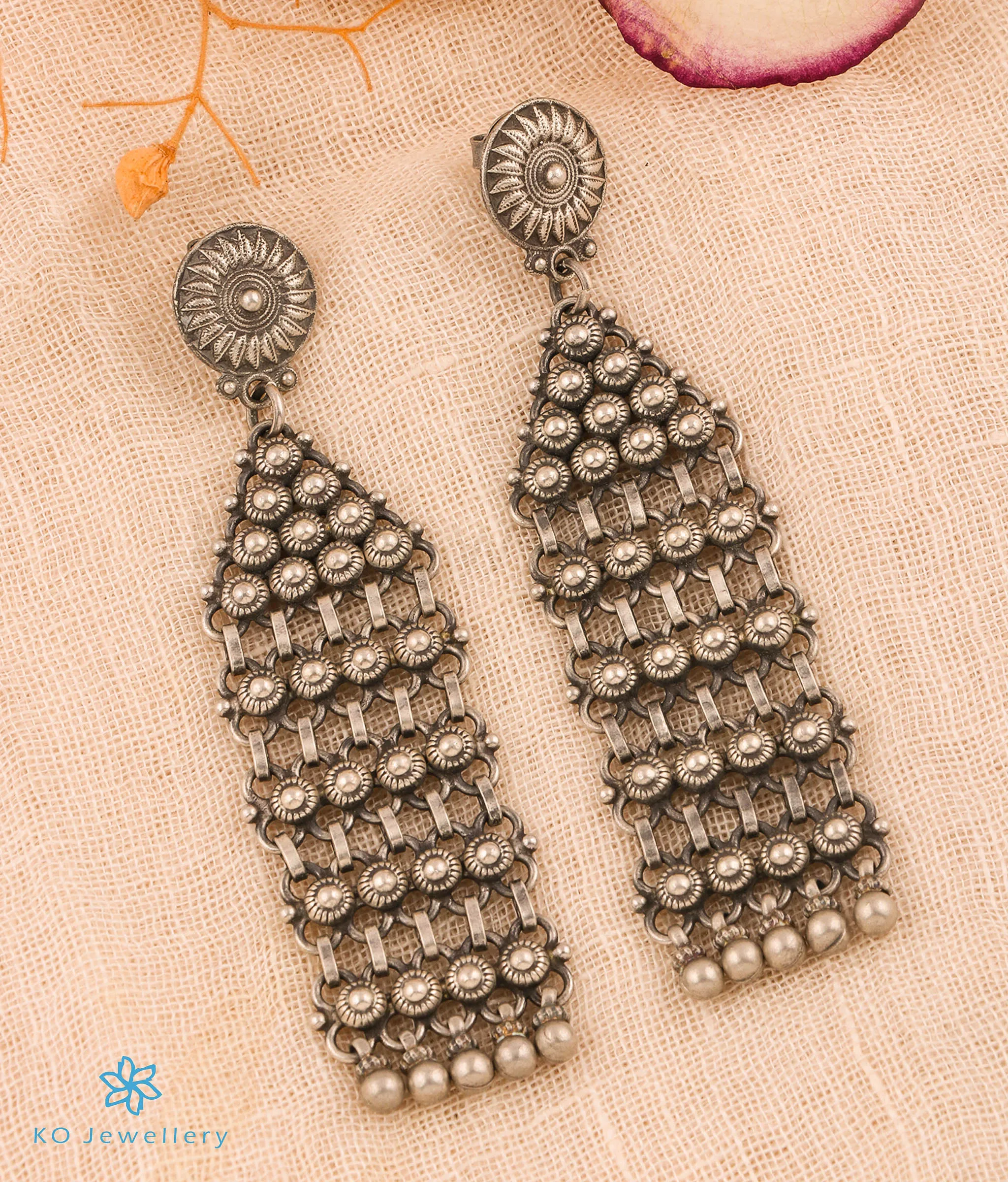 The Aru Antique Silver Mesh Earrings