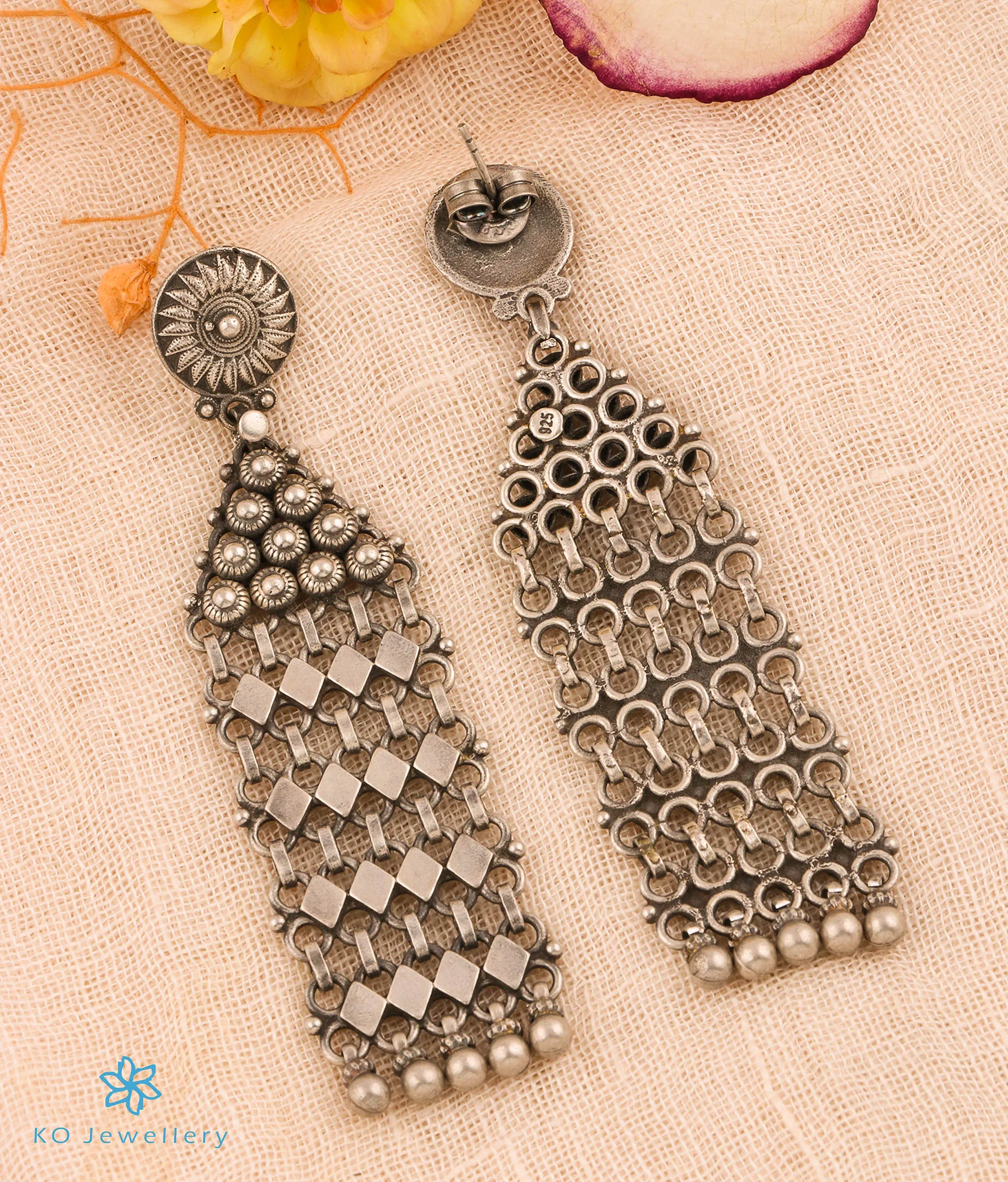 The Malvika Antique Silver Mesh Earrings
