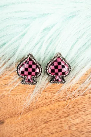 TIPI Cosmic Fuchsia Spade Silvertone Earrings