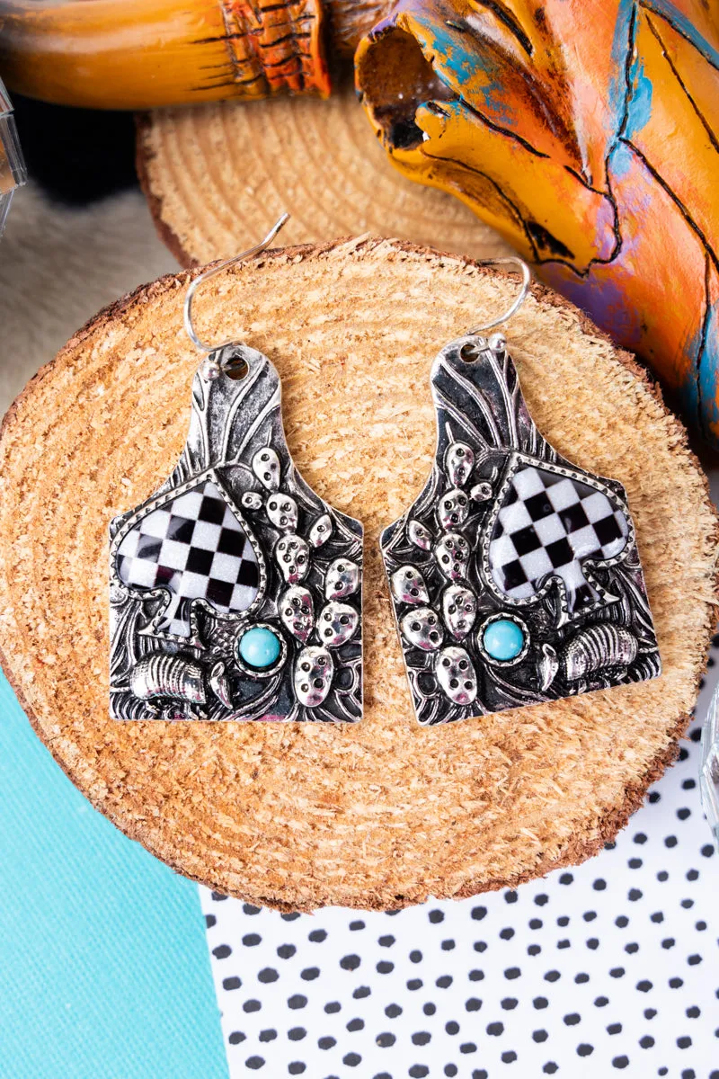 TIPI Texas Valley Cattle Tag Silvertone Earrings