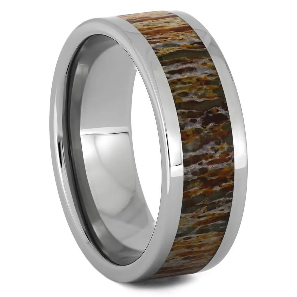 Titanium Ring with Unique Orange Deer Antler