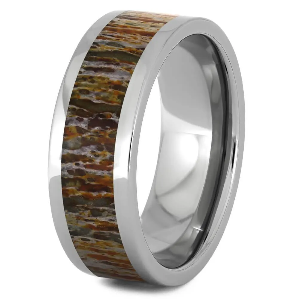 Titanium Ring with Unique Orange Deer Antler