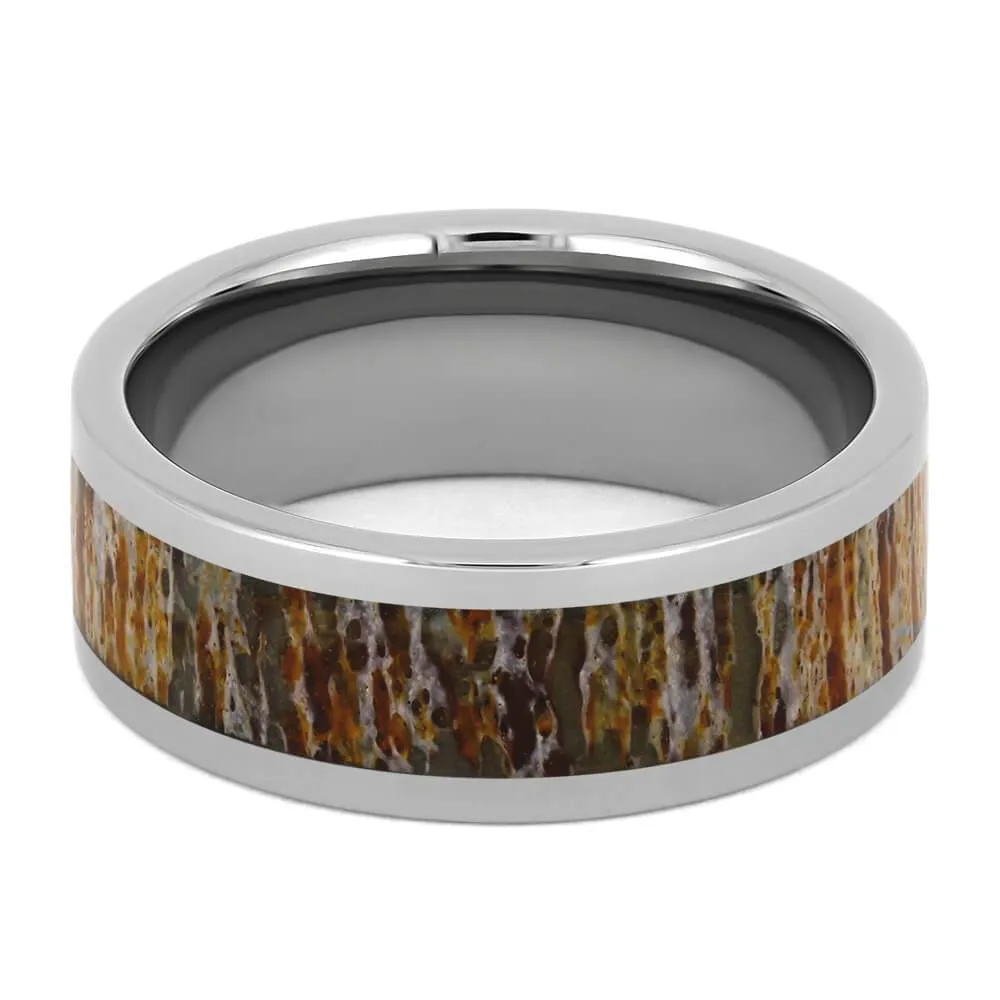 Titanium Ring with Unique Orange Deer Antler