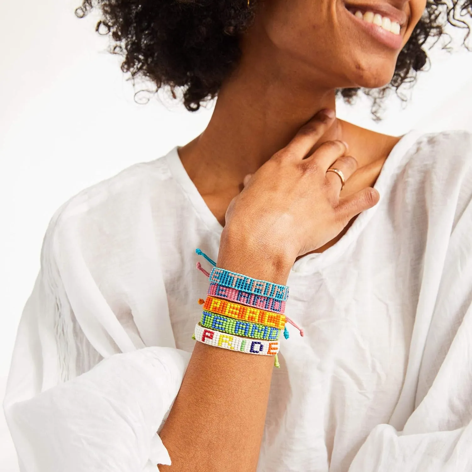 Ubuntu Life Beaded Woven LOVE Bracelet  Handmade Glass Bead Bracelet with Slide Closure, Made from Vegan Materials, Stackable Bracelets for Women and Men