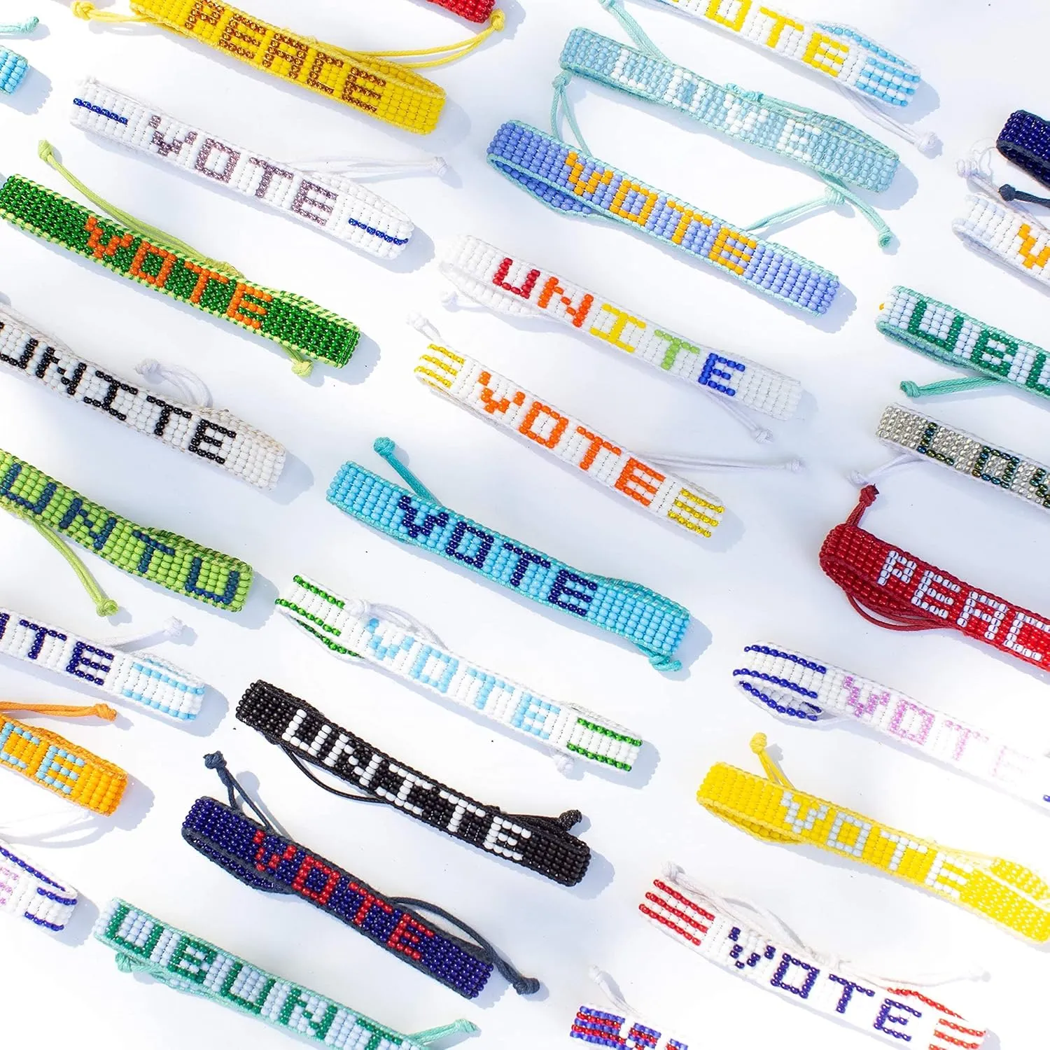 Ubuntu Life Beaded Woven LOVE Bracelet  Handmade Glass Bead Bracelet with Slide Closure, Made from Vegan Materials, Stackable Bracelets for Women and Men