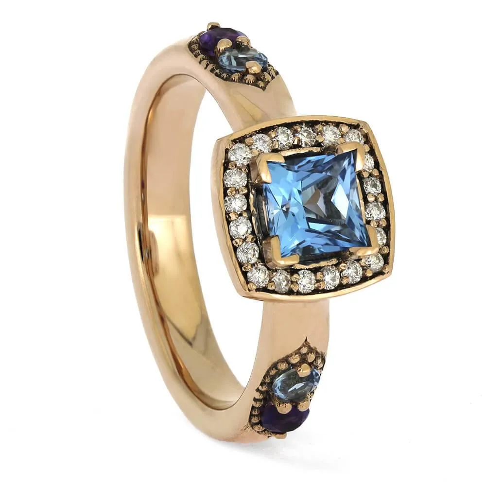Unique Birthstone Engagement Ring with Halo