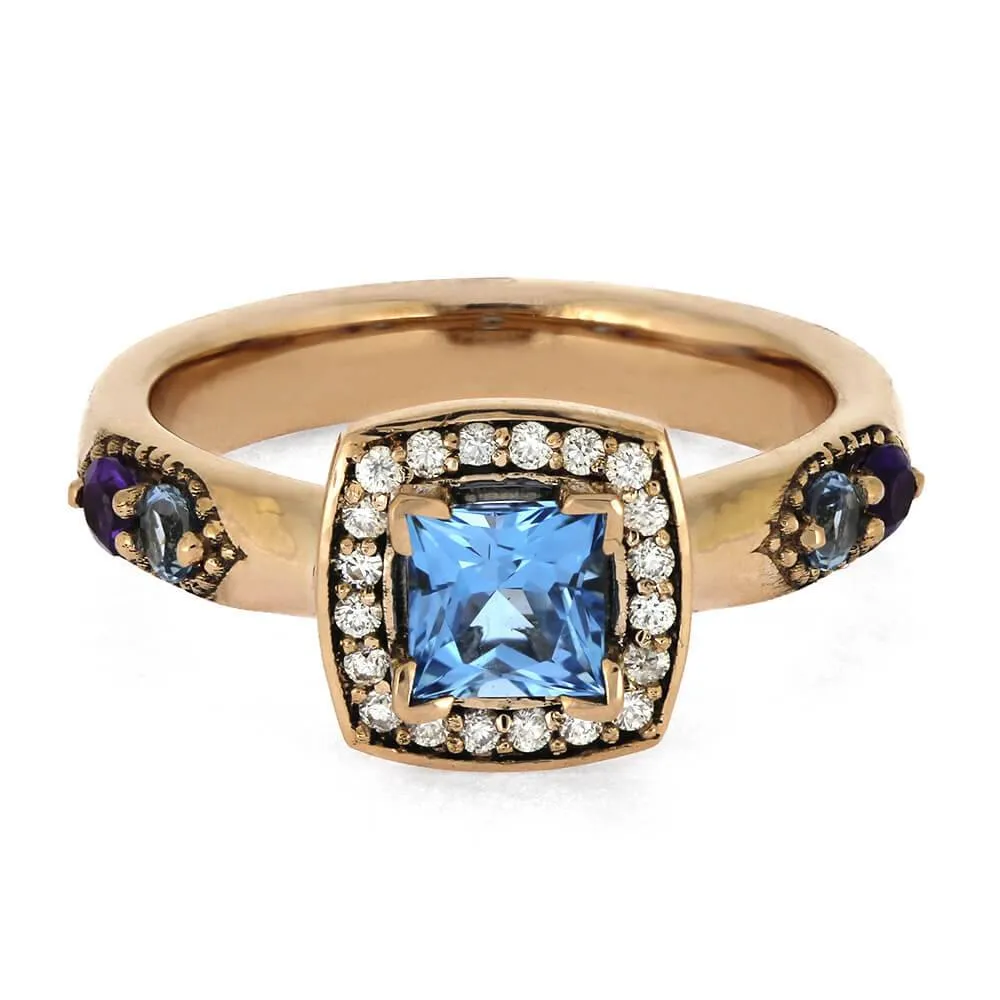 Unique Birthstone Engagement Ring with Halo