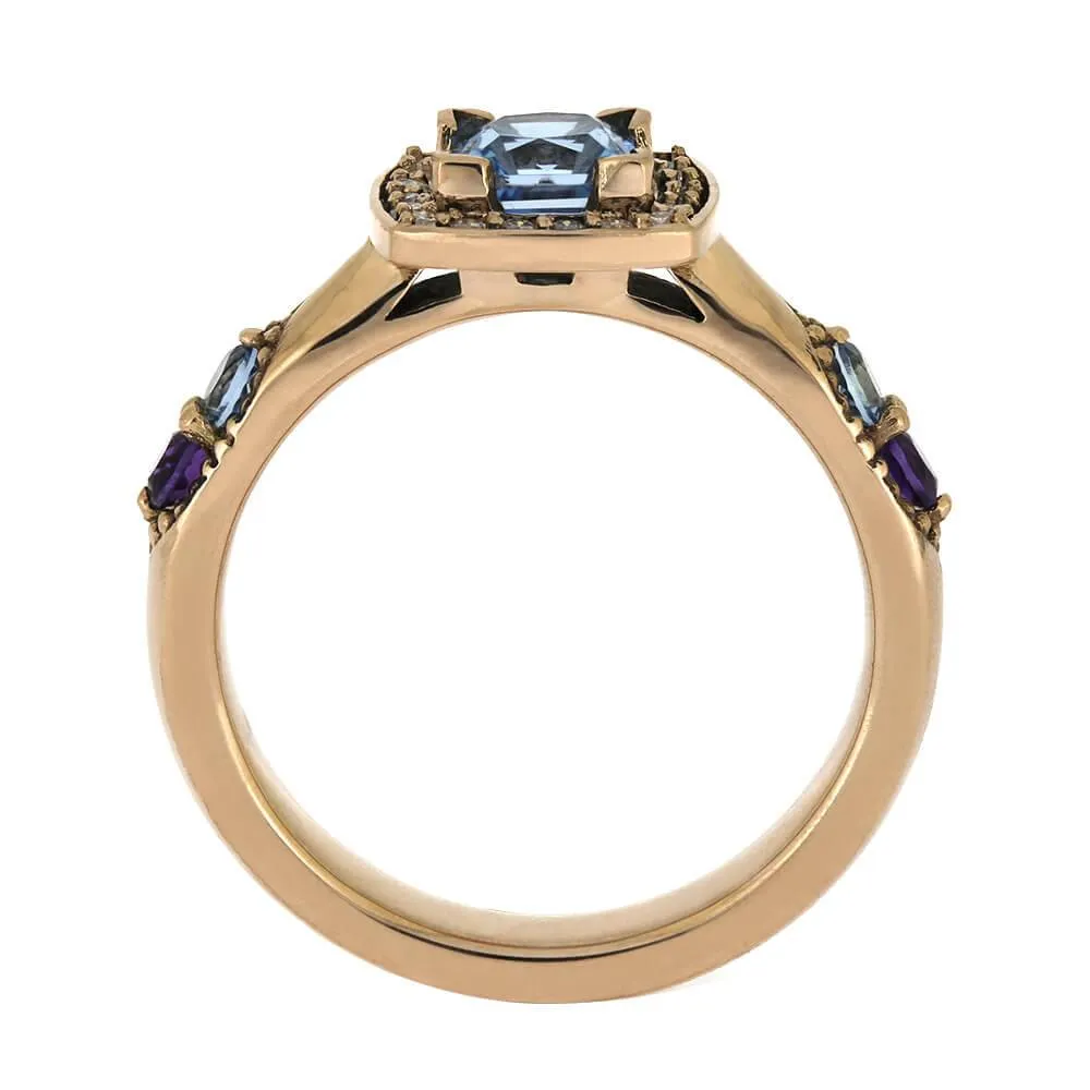 Unique Birthstone Engagement Ring with Halo