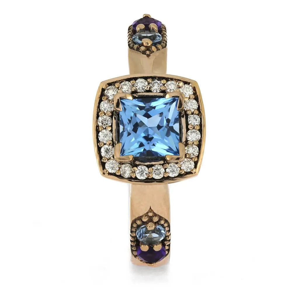 Unique Birthstone Engagement Ring with Halo