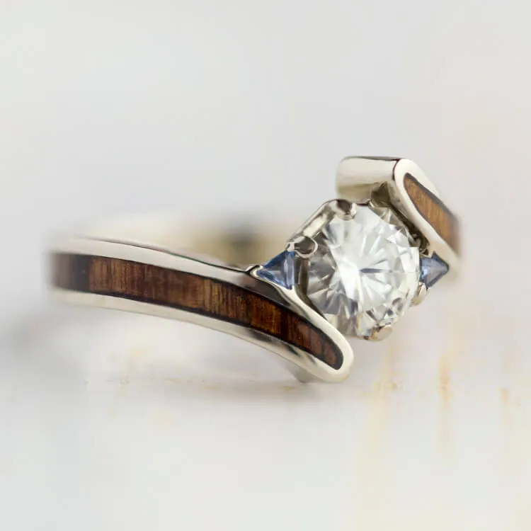 Unique Moissanite Engagement Ring With Wood Inlay