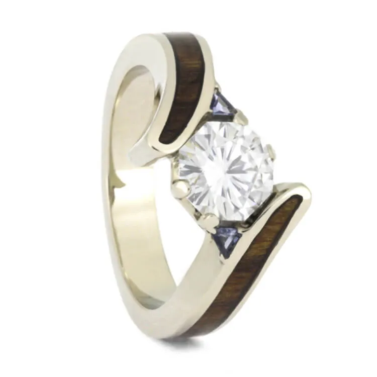 Unique Moissanite Engagement Ring With Wood Inlay