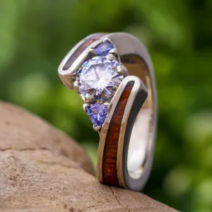 Unique Moissanite Engagement Ring With Wood Inlay