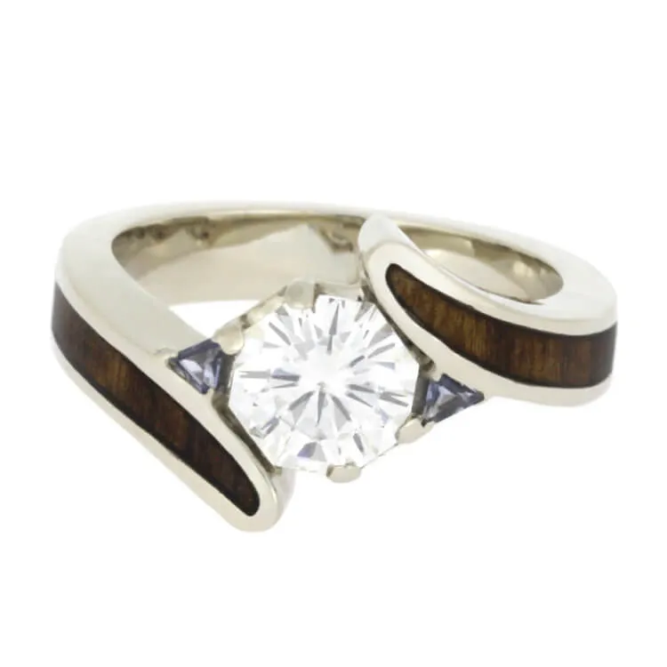 Unique Moissanite Engagement Ring With Wood Inlay