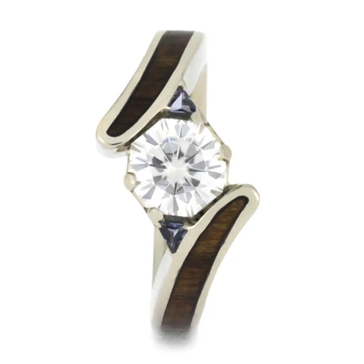 Unique Moissanite Engagement Ring With Wood Inlay