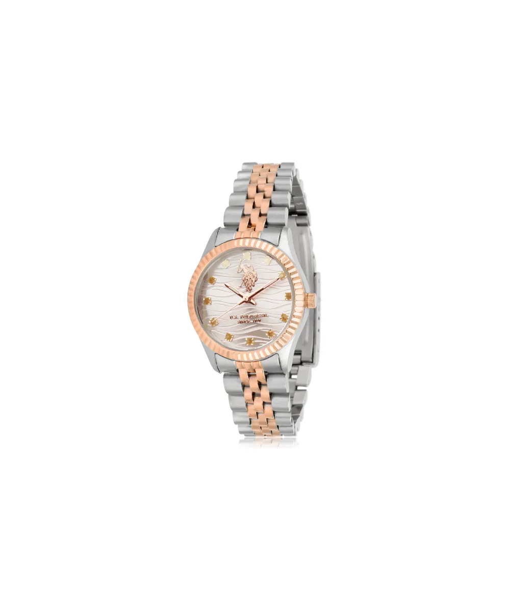 US POLO WOMEN AZURE STAINLESS STEEL BAND WITH ROSE GOLD PLATED LINK