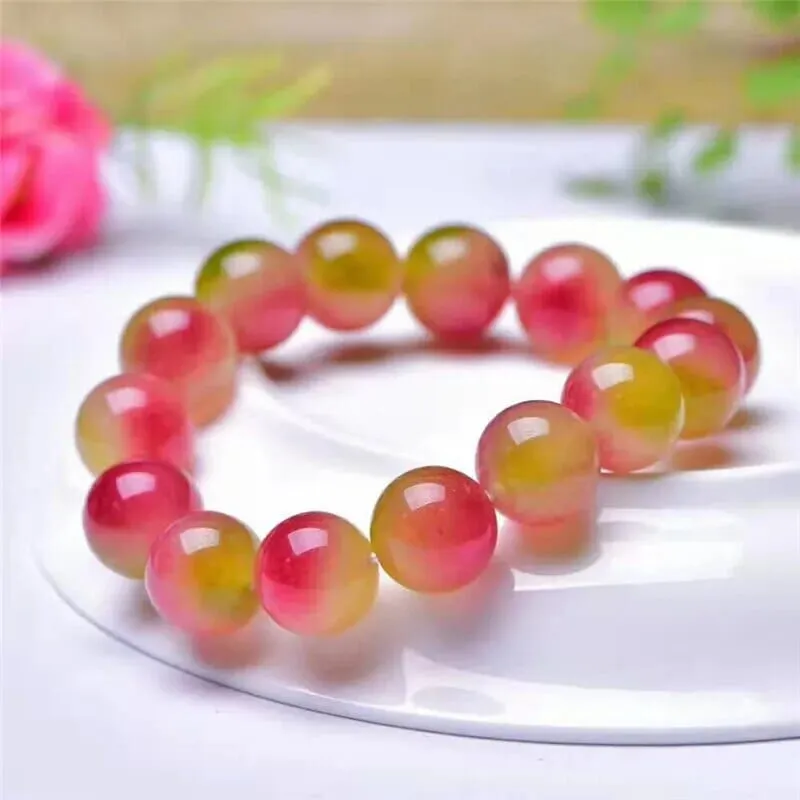 Watermelon Tourmaline Quartz Stone Crystal Bracelet