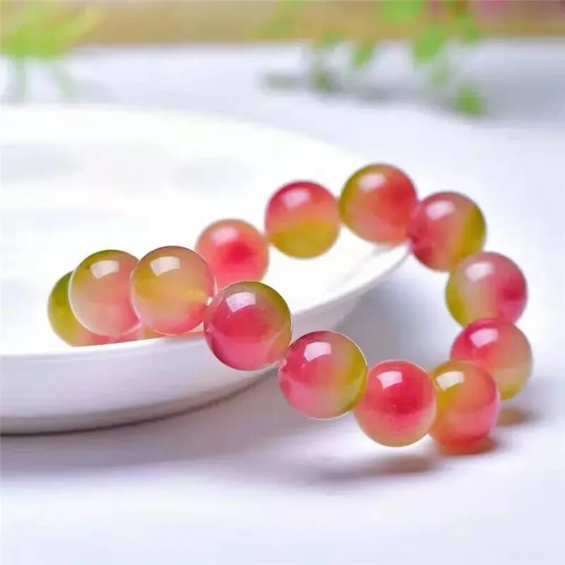 Watermelon Tourmaline Quartz Stone Crystal Bracelet