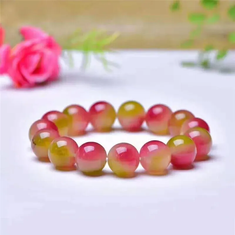 Watermelon Tourmaline Quartz Stone Crystal Bracelet