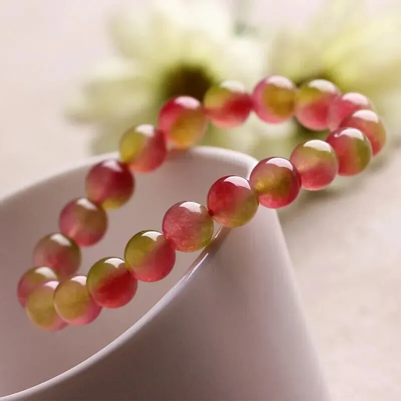 Watermelon Tourmaline Quartz Stone Crystal Bracelet