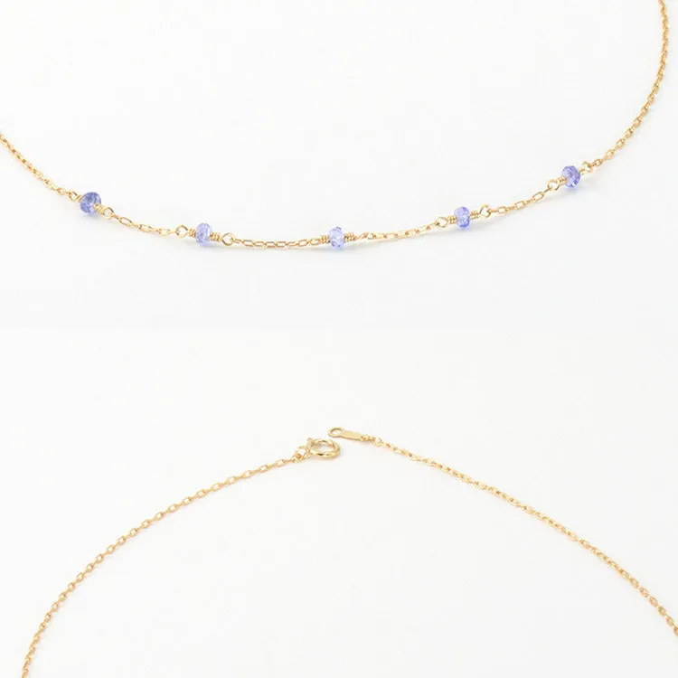 Womens 14k Gold Purple Tanzanite Bead Necklace Gemstone Necklace for Women