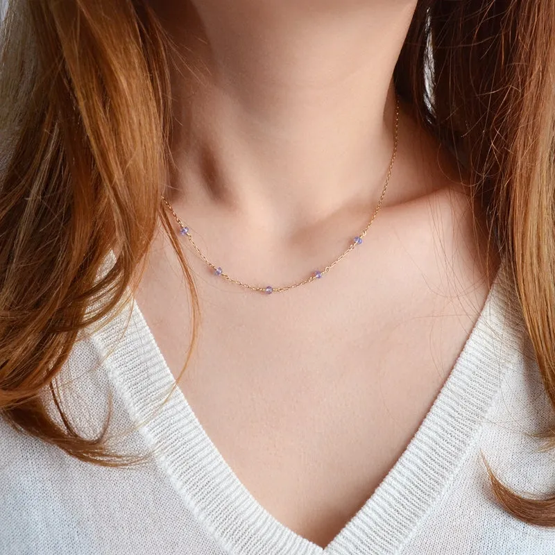Womens 14k Gold Purple Tanzanite Bead Necklace Gemstone Necklace for Women