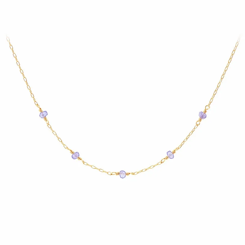 Womens 14k Gold Purple Tanzanite Bead Necklace Gemstone Necklace for Women