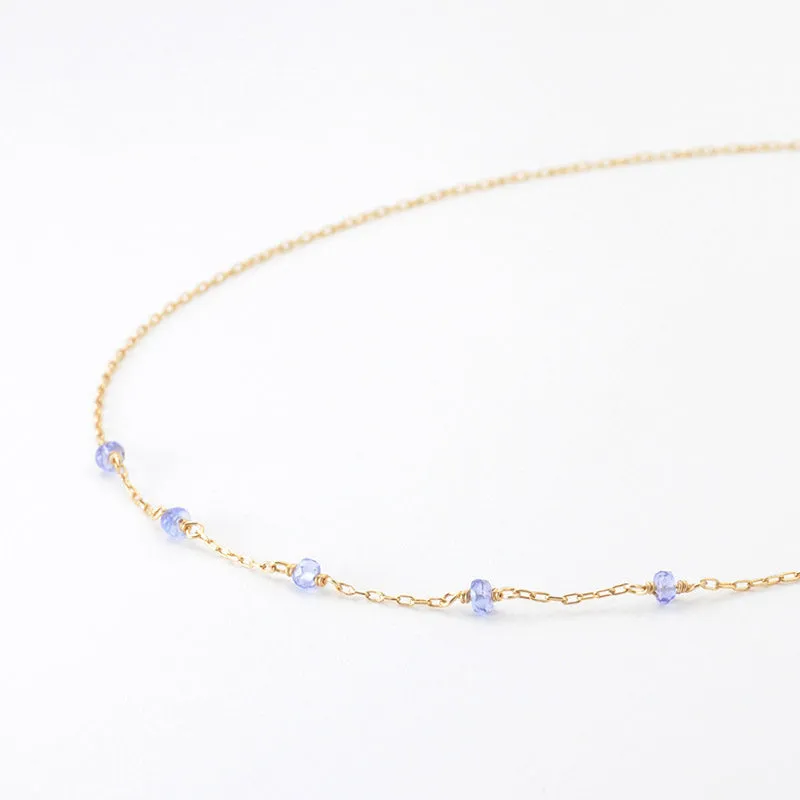 Womens 14k Gold Purple Tanzanite Bead Necklace Gemstone Necklace for Women